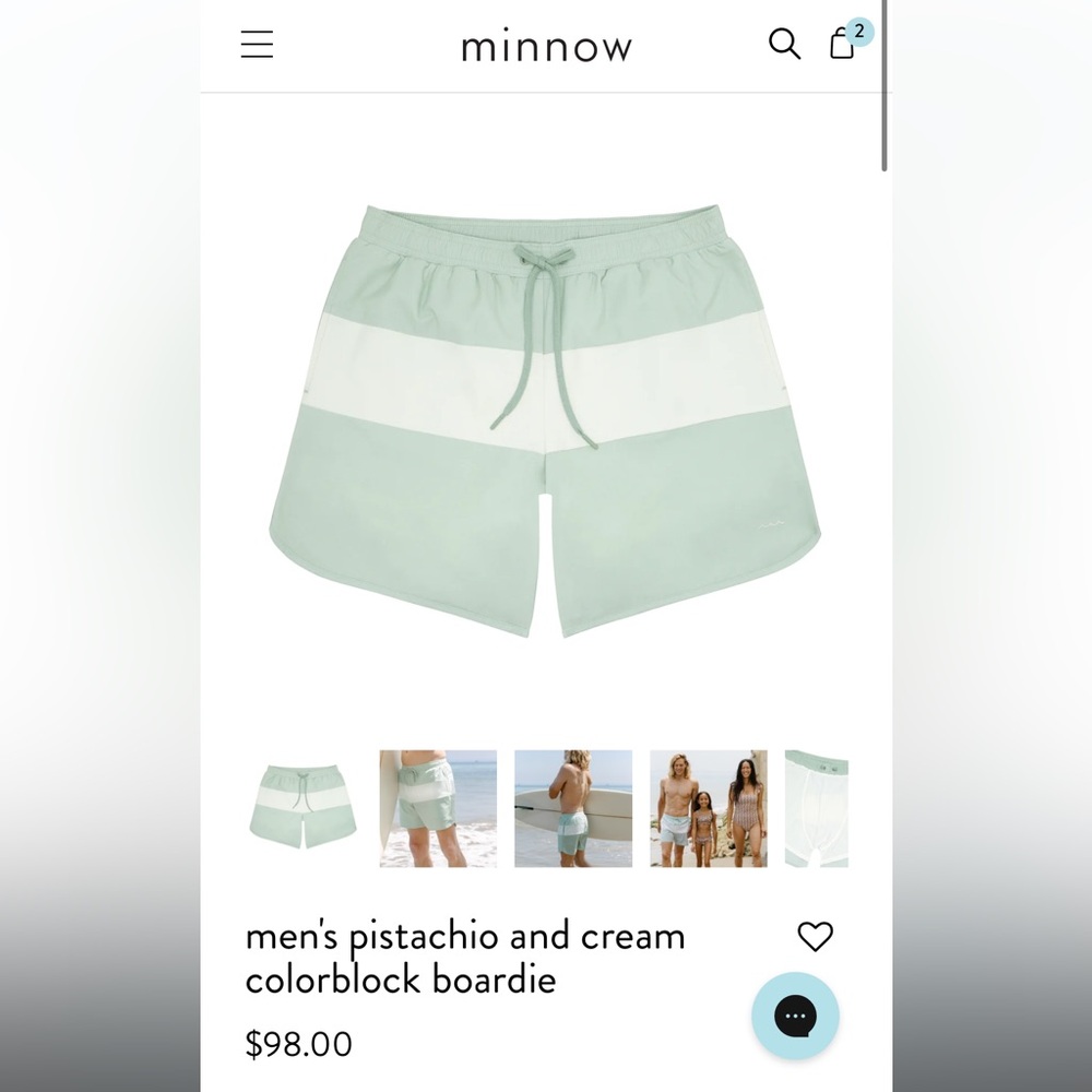 Minnow Men’s pistachio and cream boardie size Medium. Brand new with tags!